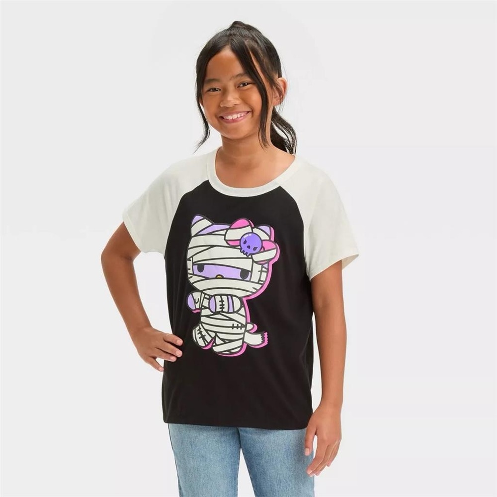 Girls' Hello Kitty Halloween Mummy Short Sleeve Graphic T-Shirt-Glow in the Dark